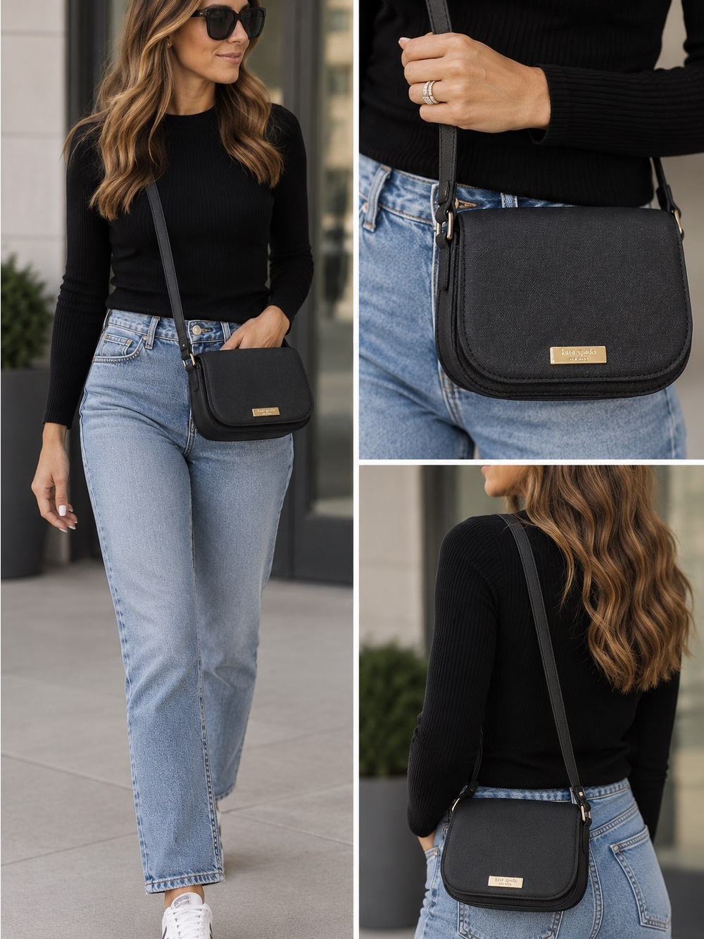 kate spade Black Crossbody Bag with Gold Logo Plate